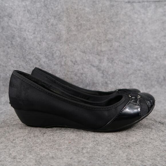 Seychelles Shoes Womens 8 Wedge Loafers Slip On Round Toe Leather Black - Picture 1 of 13